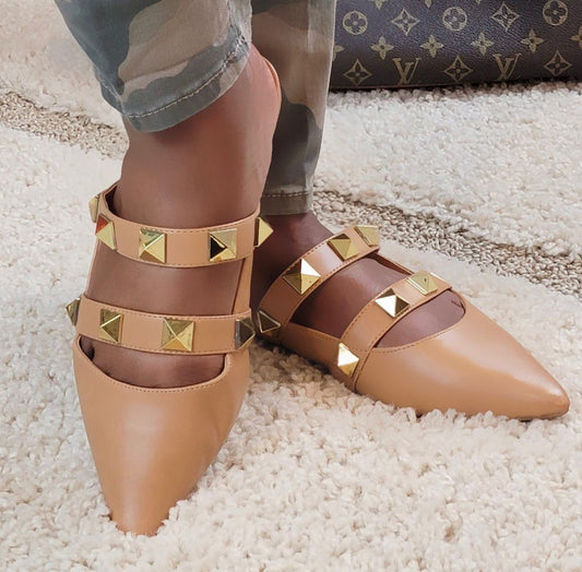 "Simply Studding" Tan Mule